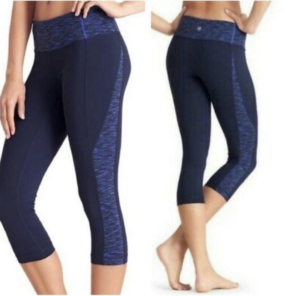 ATHLETA • Two-Tone Blue Cropped Workout Leggings